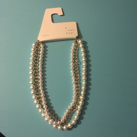 Three strand pearl & chain necklace NWT a new day - Picture 1 of 4